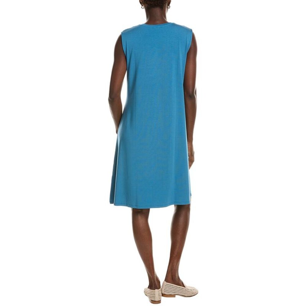 Eileen Fisher Womens V-Neck Midi Dress, Blue - Picture 2 of 3